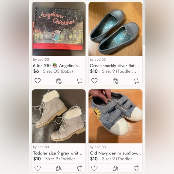 Other - All 4 listings for 50% off shoes gray boots crocs silver sparkly flats book